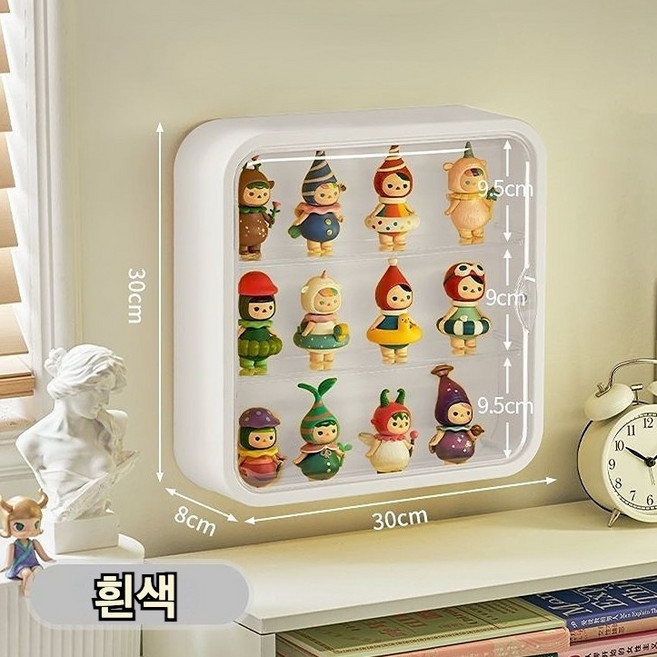 감성 인테리어 3단 피규어 장식장 벽걸이형 맹박스 진열대 미니 피규어 보관함, 1개, 흰색
