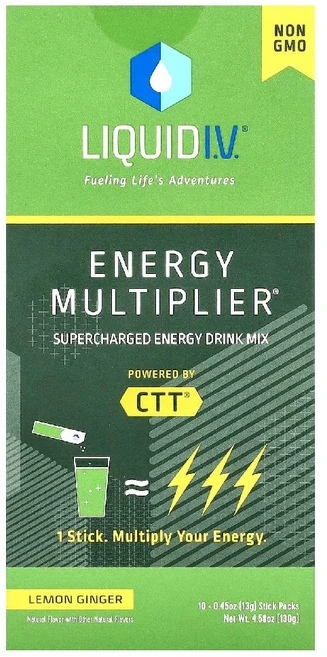 Liquid I.V. 에너지 멀티플라이어 슈퍼 드링크 믹스 레몬 생강 스틱팩 10개 개당 (13g), 1개 - 쿠팡