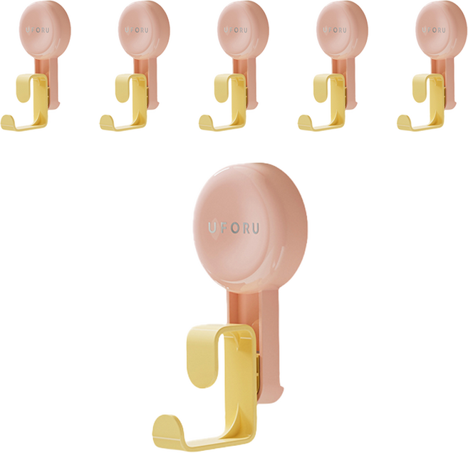 유포유 X 엠토이 욕실 부착형 훅 걸이, 6개, 옐로