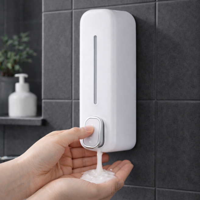 룸앤업 세균방지 욕실 물 비누 세제 디스펜서, 화이트, 1개