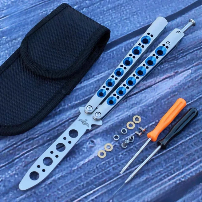 연습용 발리송 YY Mako V5 클론 7075 알루미늄 Balisong 버터플라이 나이프 플리퍼 트레이너 부싱 시스템, 01 red blue, 1개