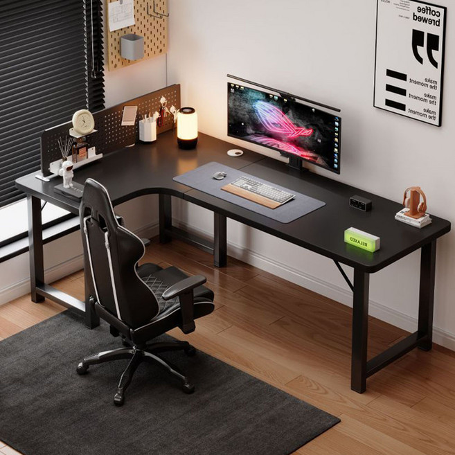 SOPUM HOUSE 컴퓨터 책상 사무용 대형 L형 코너 게이밍 데스크, 좌코너, 블랙