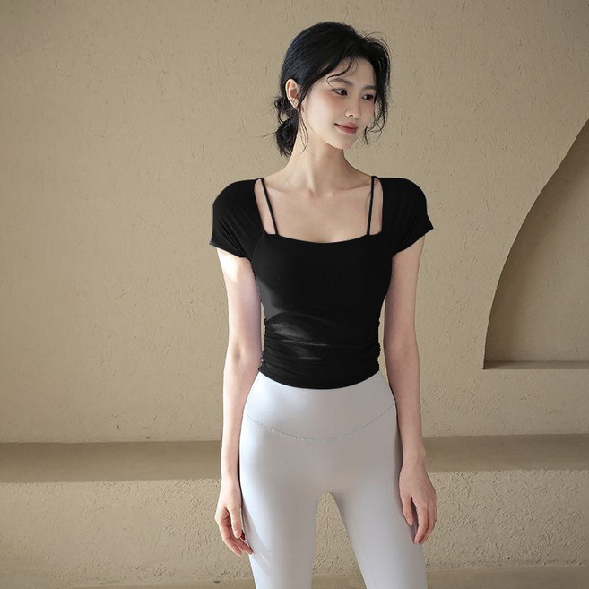 COSYEVNO 여자 요가복 브라패드 반팔 티 망사 필라테스 트레이닝 웨어