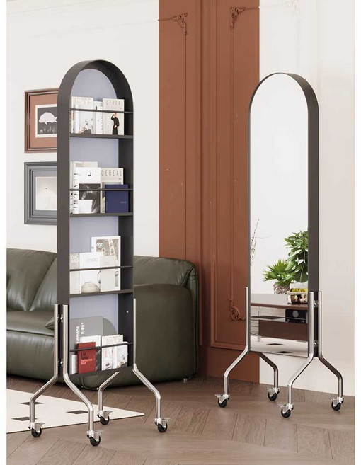 류현컴퍼니 전신거울수납장 전신거울화장대 이동식전신거울 바퀴달린전신거울 전신거울 뒷면에수납, 1개, (블랙) 전신 거울 (360 이동 가능)