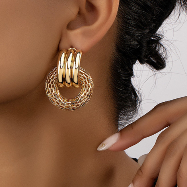 여성 유니크 볼드 트리플 메탈 드롭 링 귀걸이 A1190