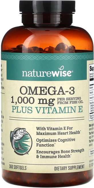 건강챙기세요 NatureWise 오메가3 플러스 비타민E 소프트젤 360정 백살까지오래오래, NatureWise오메가3플러스비타민E소프트젤360정, 1개 - 쿠팡
