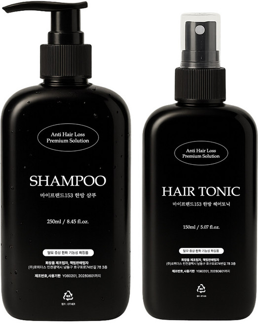 마이프랜드153 탈모 한방 샴푸 250ml 1개 + 헤어토닉 150ml 1개 두피 케어 예방, 1세트, 400ml