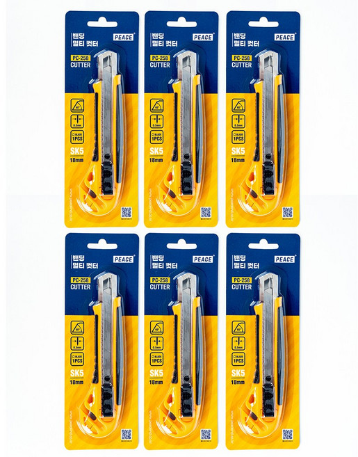 피스 전문가용 SK5 밴딩 다기능 멀티 커터칼 박스 택배칼 18mm PC-258, 6개