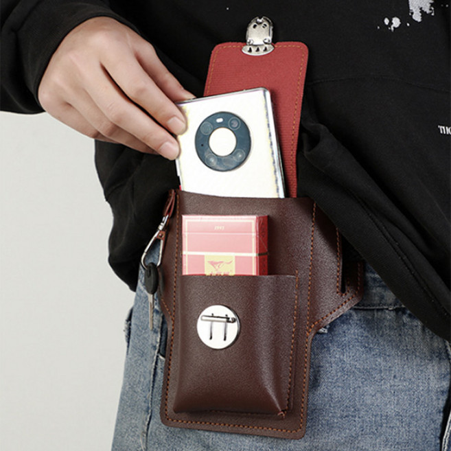 건설 물류 작업현장에서 사용할 수 있는 PU 핸드폰 허리벨트 전용포켓백, 브라운, 1개