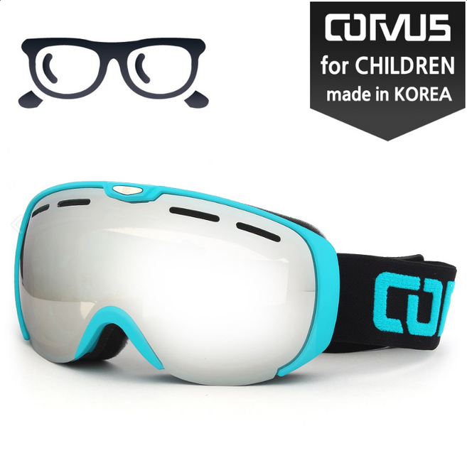 CORVUS 주니어 여성용 주야간 겸용 스키보드 고글 안경착용가능 621SP PKPK / MADE IN KOREA, CV-621SP BLSV, 1개