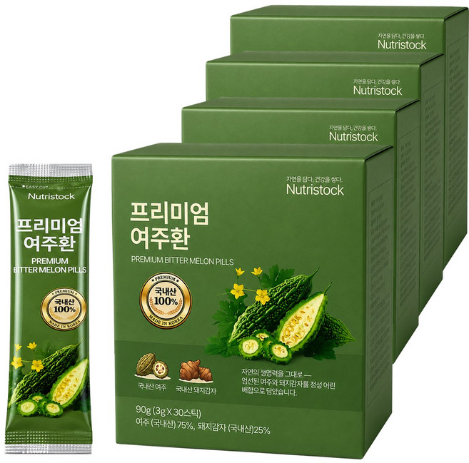 뉴트리스톡 여주환 국산 100% 스틱 목넘편한 국내산 인공첨가물없는 건강환, 4개, 90g