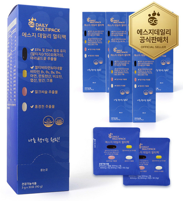 에스지 데일리 멀티팩 올인원 영양제 종합비타민 오메가3 6박스 180포, 90g, 6개