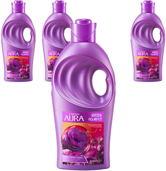 아우라 생화캡슐 이노베이션 초고농축 섬유유연제 자스민머스크향 본품, 1L, 4개