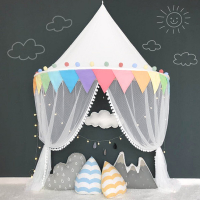 침대 캐노피 어린이 유아 여자아이 남자아이 방 인테리어 공주 커튼, Rainbow Sugar Large 1.45m + 모기장