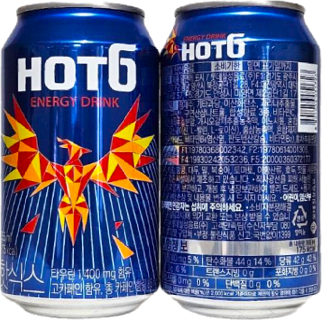 롯데 핫식스 캔음료 뚱캔 에너지 드링크 355ml x 6개