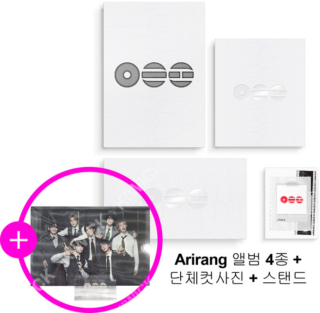 [4종세트] 방탄소년단 앨범 굿즈 - BTS 아리랑 앨범 정규5집 ARIRANG + 특전 단체컷 인화사진 및 스탠드 각 1종, 4종세트