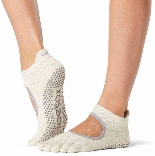 ToeSox Bellarina 여성용 풀 토 그립 미끄럼 방지 발레 요가 필라테스 바레 토 양말, Small, 오트밀., 1개