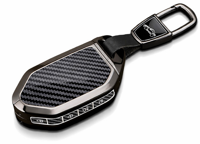 기아 호환 하이브리드 메탈 실리콘 차키 케이스, K-A06(6버튼), 카본블랙