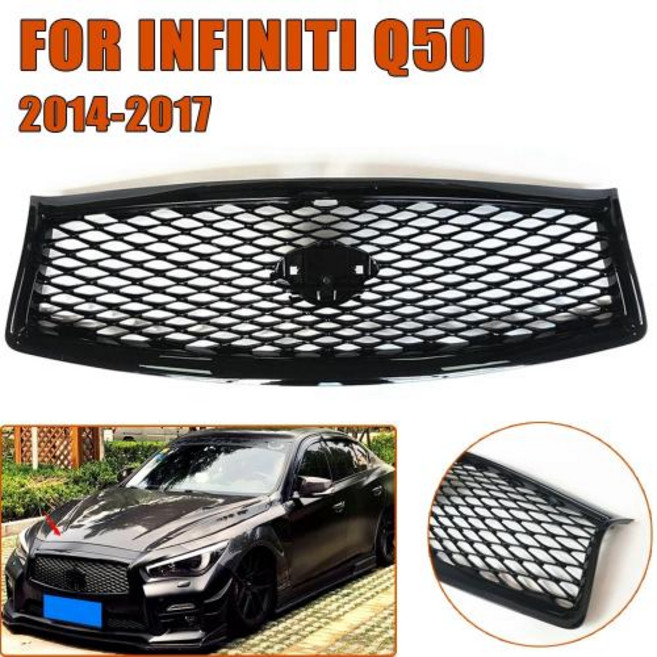 글로스 블랙 자동차 프론트 그릴 레이싱 그릴 교체 어퍼 범퍼 후드 메쉬 그리드 인피니티 Q50 2014-2017 용, For 2014-2017