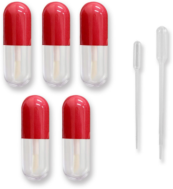 포포라운지 미니 립글로즈 공병 틴트 파운데이션 소분 캡슐 모양 화장품 용기, 5개, 레드