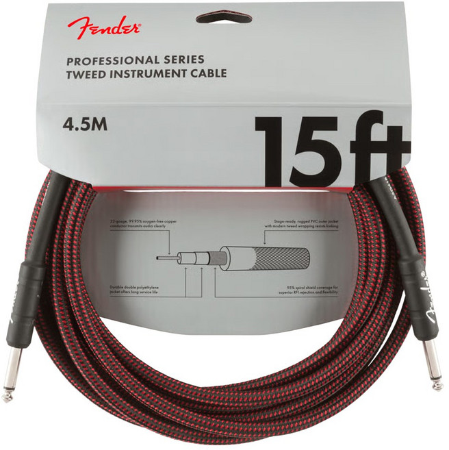 펜더 PROFESSIONAL SERIES 기타케이블 RED TWEED 4.5미터 099-0820-064, 1개