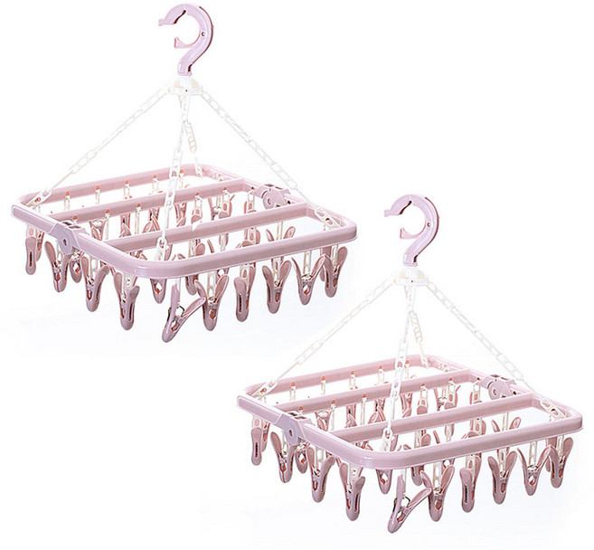 대용량 빨래건조대 1+1 양말건조걸이 빨래집게 양말건조대, 양말건조대 32p(랜덤색), 2개