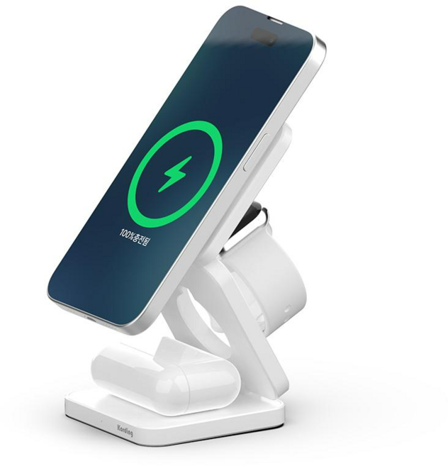 코딩 맥폴딩3in1 아이폰 애플 워치 갤럭시 호환 접이식 고속무선 맥세이프 충전기 KMFC31, 1개, 01. 화이트