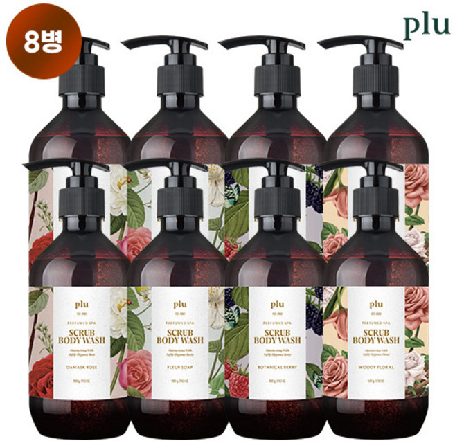 [플루] 퍼퓸드 스크럽 바디워시(다마스크로즈 2+보태니컬베리 2+플뢰르 솝 2+우디플로럴 2), 1개