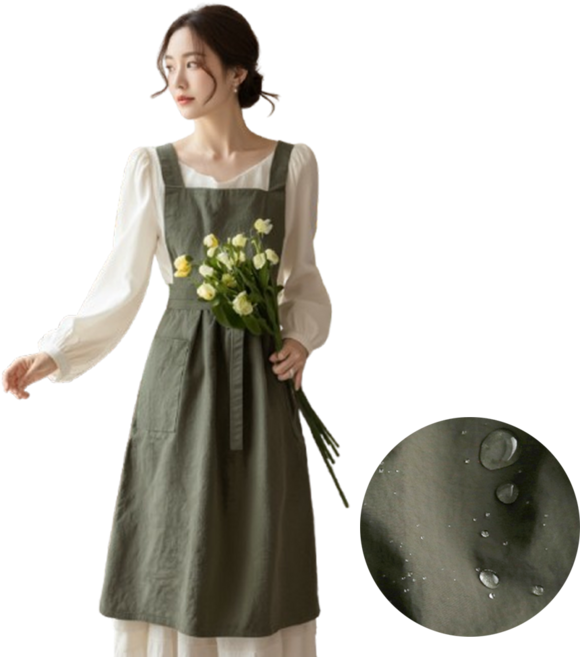 모아룸 원피스형 코튼 플로리스트 앞치마, 카키, 1개