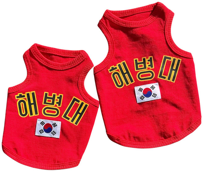 쏭바이펫 강아지 고양이 해병대 나시티 S-3XL, 1개, 레드