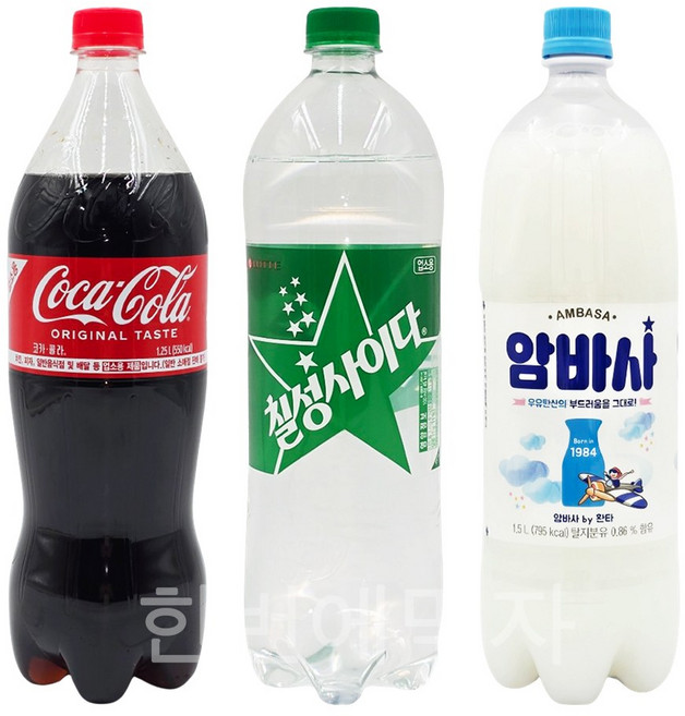 [한번에먹자] 1.25-1.5L 탄산음료 혼합세트 ( 코카콜라업소 1 + 칠성사이다업소 1 + 암바사 1 ), 1.5L