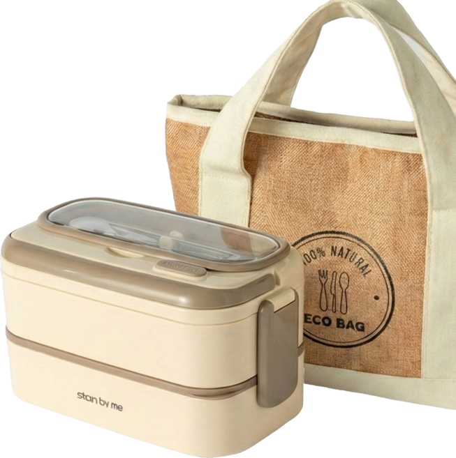 스텐바이미 전자레인지 2단 스텐 도시락통(보온보냉가방 제공), 베이지, 1개