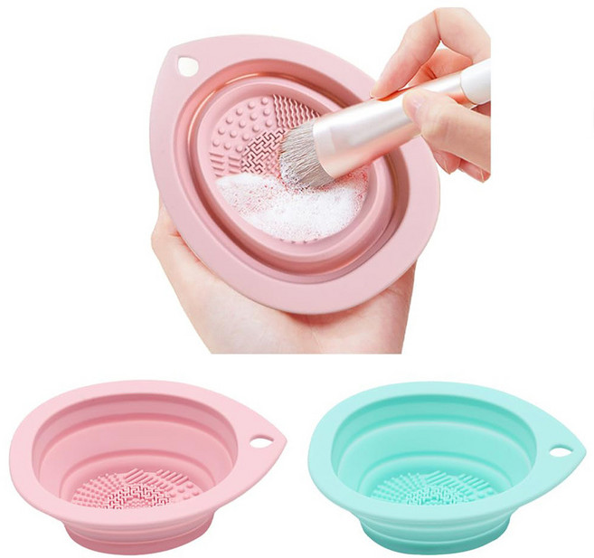 차차바이 실리콘브러시세척컵 브러쉬세척패드 접이식세척컵 메이크업필수품, 2개, 색상랜덤
