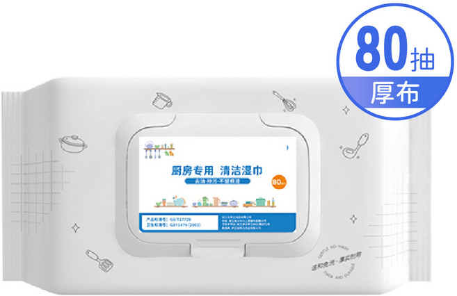 ANENG 廚房清潔濕巾 80抽厚布, 1個, 廚房除汙濕紙巾(80抽), 80抽