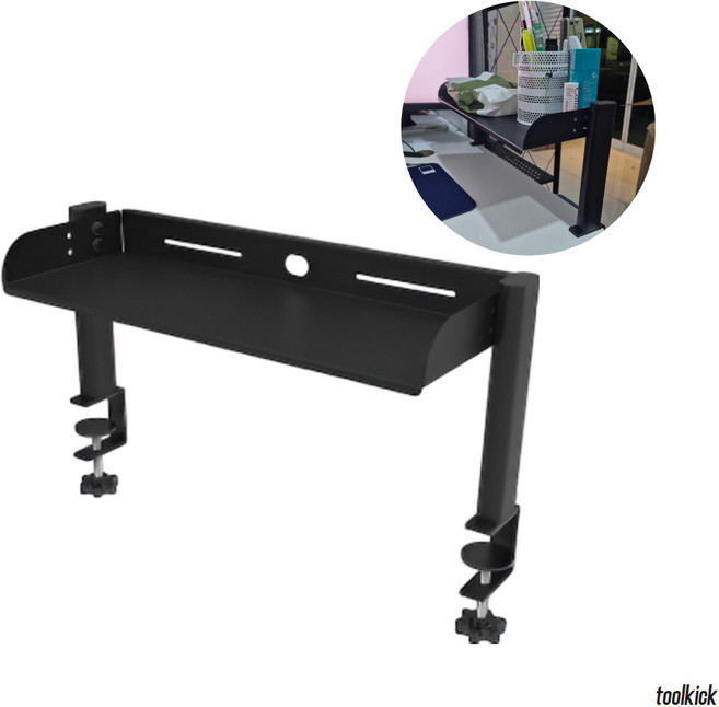 toolkick 철재 책상 위 선반 1단 수납장 틈새 책상 정리 선반 정리대 공간활용 철제 선반 책상 꾸미기, 블랙, 1개