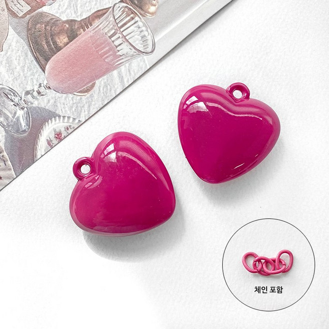 헤세드 DIY) 아크릴 빅사이즈 하트 펜던트X체인 키링재료 1p (2컬러), 1세트, 진핑크
