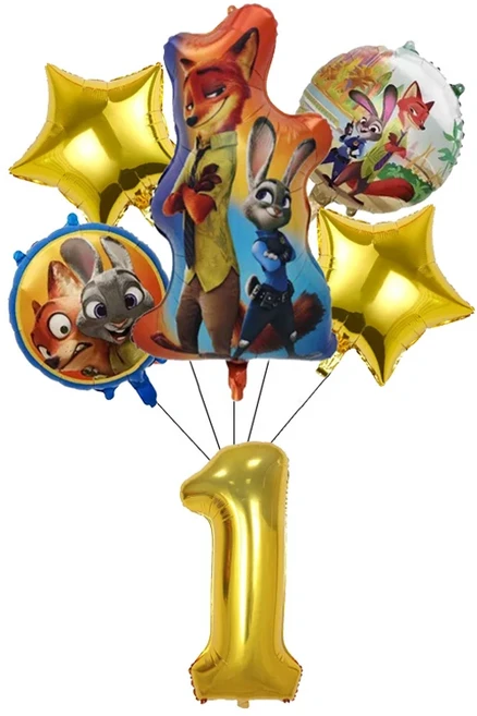 주토피아 2 풍선 세트 파티 용품 호일 풍선 야외 피크닉 크리스마스 용품 생일 파티 장식 장난감 선물, as picture, 17 6PCS Balloon