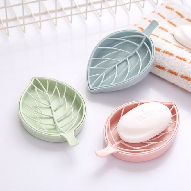 휴대용 캠핑용 목욕탕 물빠짐 당근 비누 케이스, 그린 나뭇잎, 1개