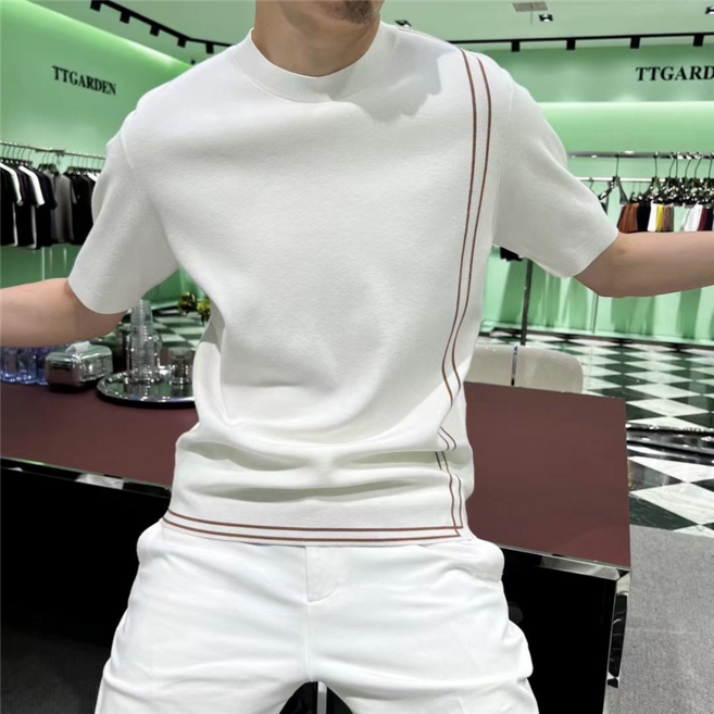 남자 니트 반팔티 여름 라운드넥 쿨 티셔츠 슬림 스판 통기성 데일리 AJ95