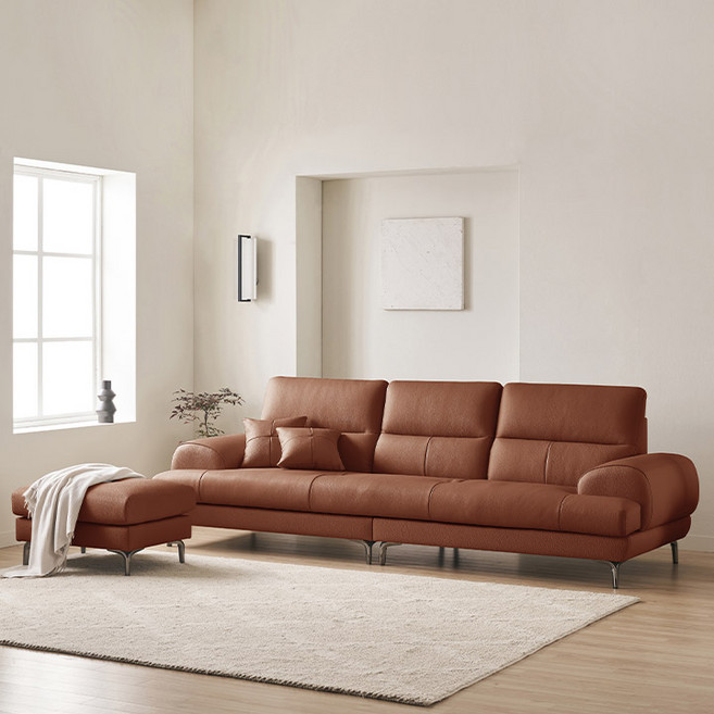 삼익가구 베이번 천연 통가죽 3인 4인 소파, 04. 4인용_스툴포함, 카멜