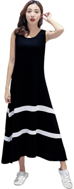 莫代爾無袖背心大擺連身裙, 黑色