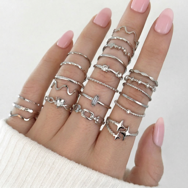 [22종 세트] 포포제니 샤인 글로우 레이어드 반지 세트