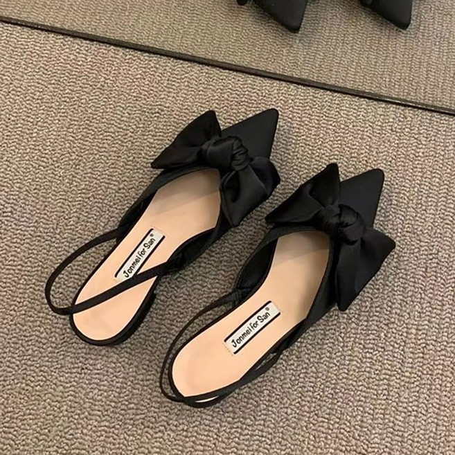 ROYALBELLE 여성 체크 패턴 리본 포인트 슬링백 미들힐 데일리 펌프스 구두 E01022513