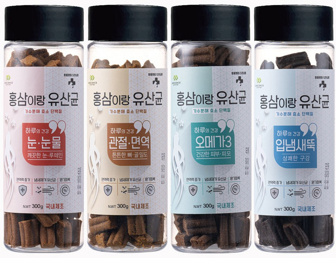 레디펫고 동물병원 저알러지 가수분해 강아지 간식 홍삼이랑유산균 4종 패키지, 1.2kg, 1세트, 4종세트