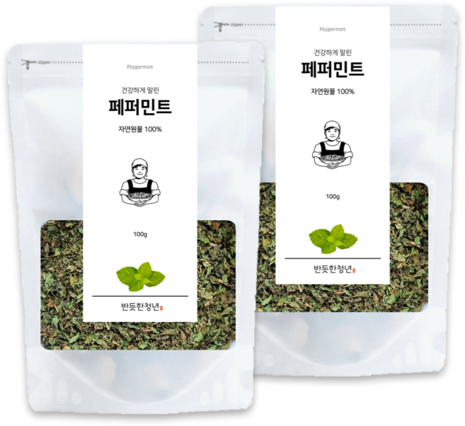 1+1 반듯한청년 페퍼민트 티 100g 2봉 리필팩 원물 차, 2개입, 1개