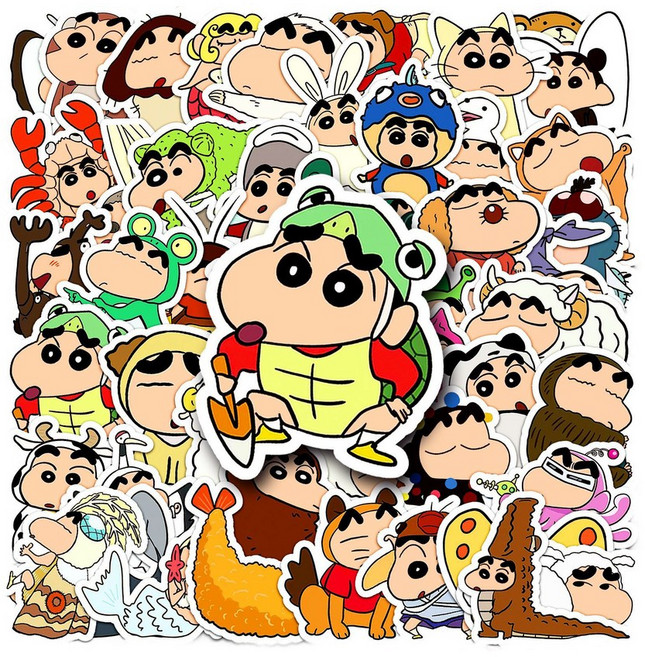 애니메이션 방수 스티커 50장 다꾸 다이어리 꾸미기 스케이드보드, 50개, 짱구 코스튬