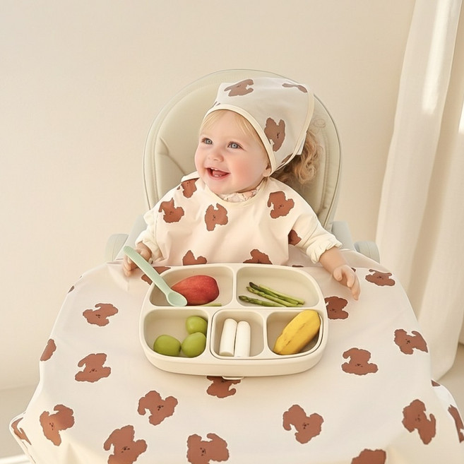 아이레빗 국내생산 유아용 아기 민소매 식탁일체형 자기주도 방수 턱받이 풀커버 나시, 풀커버 나시_댕댕이, 1개, 1개입