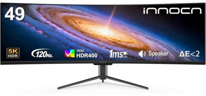 이노크 49인치 49Q1S OLED 커브드 게이밍 모니터 5120 x 1440p 240Hz 0.03ms USB 타입 C 90W HDMI 2.1 디스플레이포트 허브 주변 스피커, 49 Inch, WDQHD 120Hz