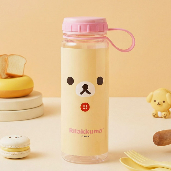 리락쿠마 페이스 보틀 물통 500ml 손잡이 뚜껑 분실방지 19x6cm 코리락쿠마, 핑크