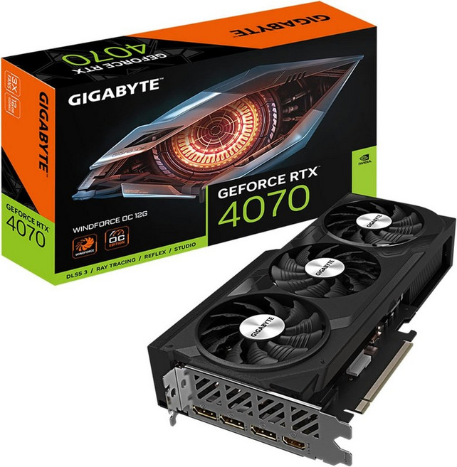 기가바이트 지포스 RTX 4070 WINDFORCE OC 12G 그래픽 카드 3개 팬 12GB 192비트 GDDR6X GV-N4070WF3OC-12GD 비디오, 기가바이트 지포스 RTX 4070 WINDFORCE O, 1개